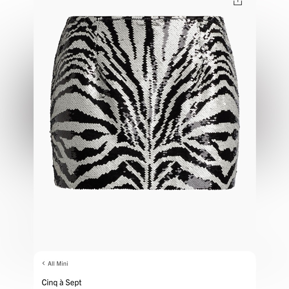 NWT Cinq à Sept Zebra Sequin Mini Skirt